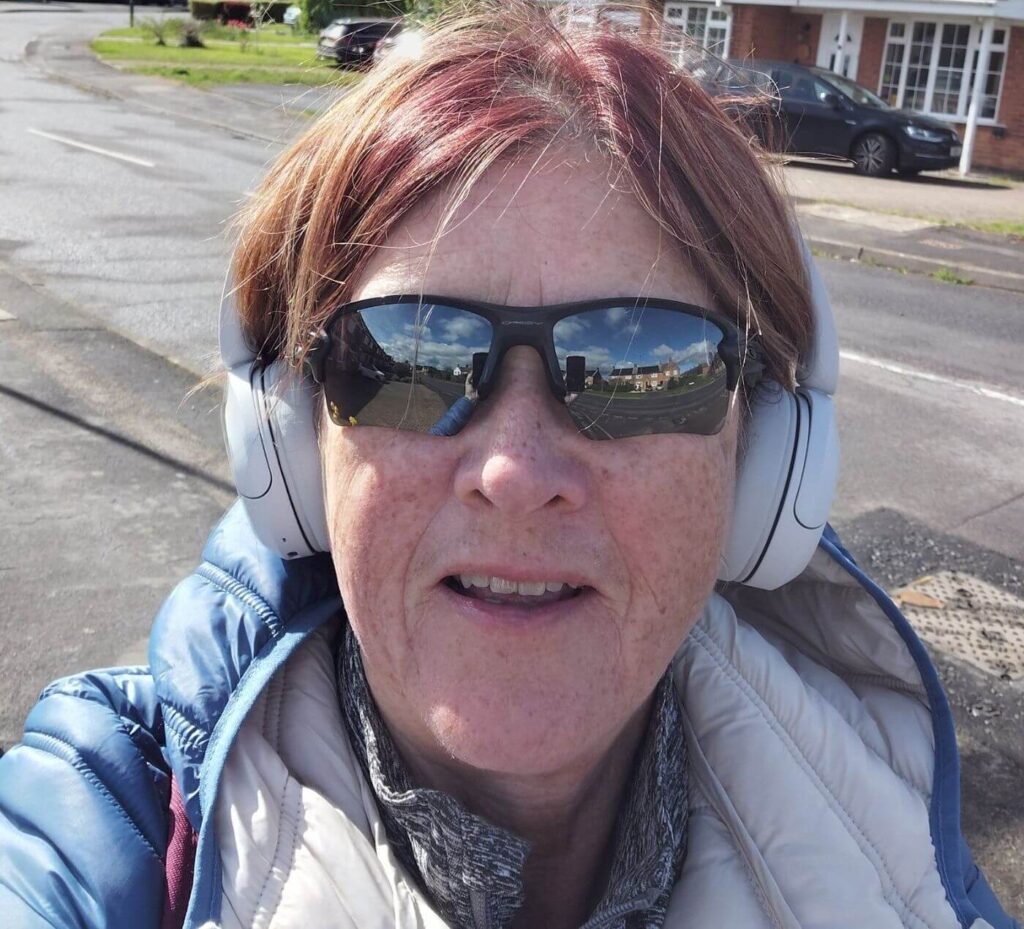 Caro listening to podcasts whilst training for the SWFT charity 30 mile walk