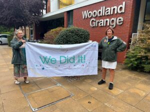 Caroline at the finish line of her 30 mile walk for SWFT NHS Charity